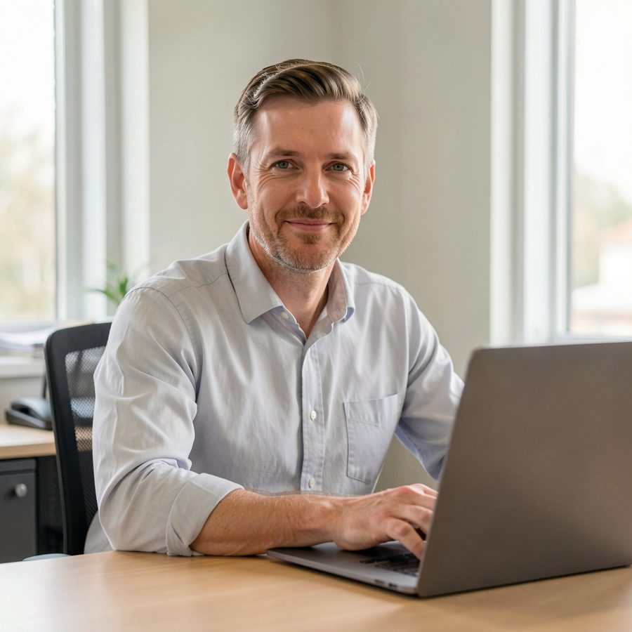 An English teacher at his desk